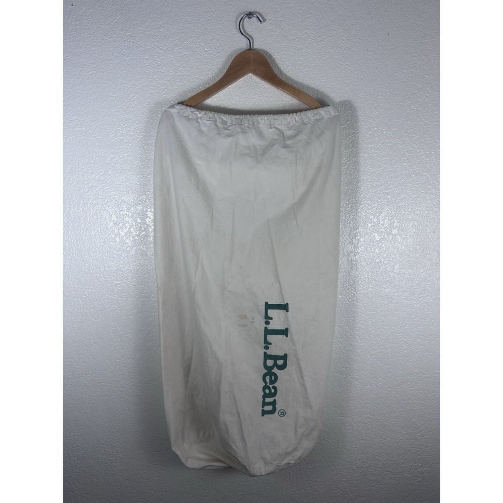 L.L.Bean Canvas Laundry Hamper Bag White Green Logo Drawstring